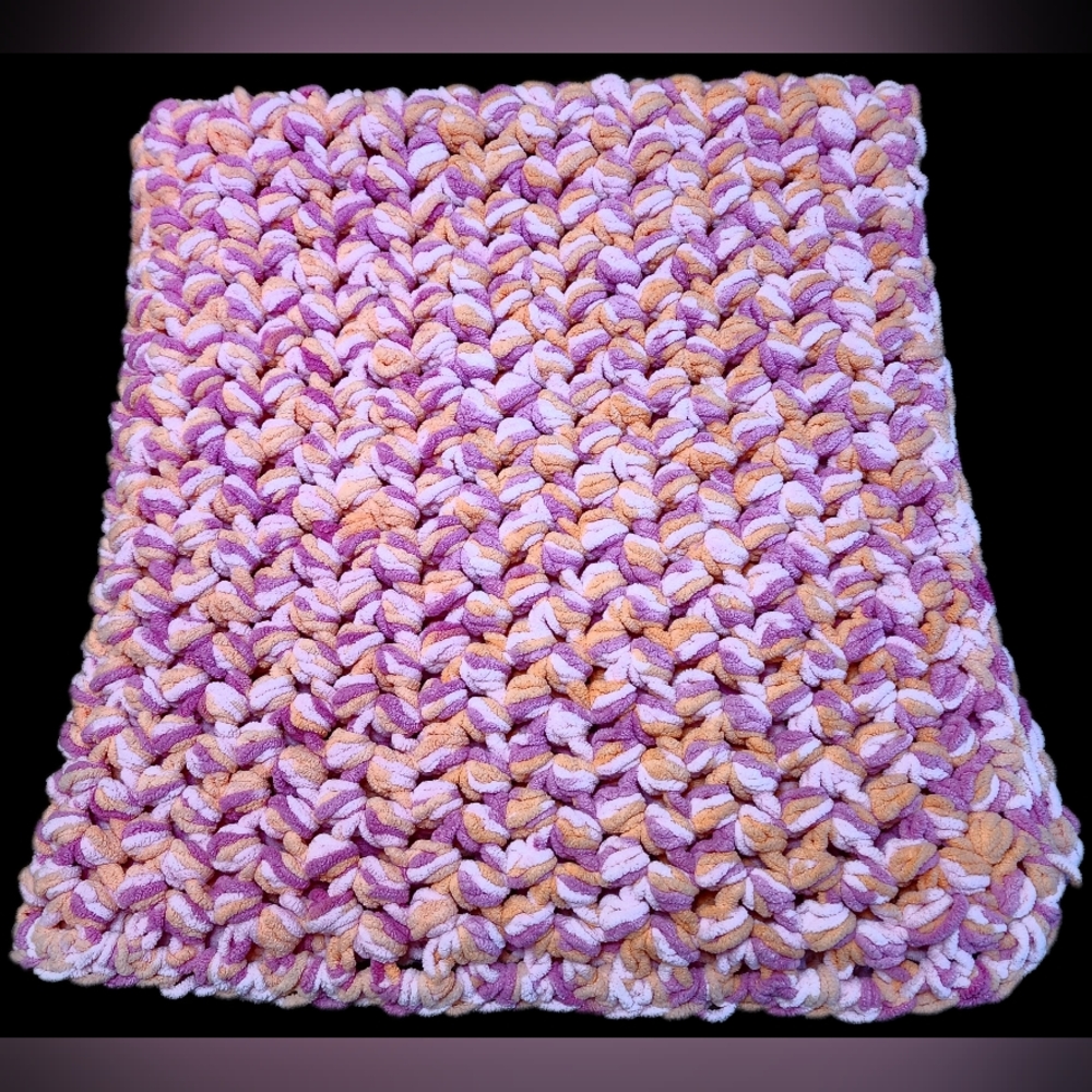 Ultra Soft Chunky Crocheted Blanket Throw 40"x40" Pink/Peach Handmade